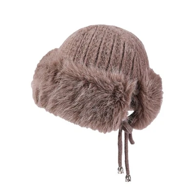 Sombrero peludo para mujer de piel sintética sombrero cosaco ruso esponjoso cálido invierno aire libre gorra de esquí Foto 1 de 4