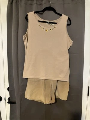 Classic Elements Women's XL Top & Shorts Set, Floral Embroidered Tank and Shorts - Image 1 of 4