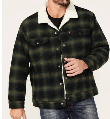 New LEVIS A60300003 PLAID GREEN LARGE SHERPA RELAXED TRUCKER JACKET MENS - Image 1 of 3