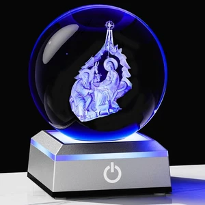 3D Crystal Ball Nativity Scene Figurines Gifts with Colorful LED Base Laser E... - Picture 1 of 5