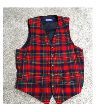 Vtg Pendleton Red Plaid Pure Virgin Wool Vest Size 33 Classic Tartan Waistcoat - Image 1 of 4