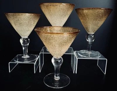 Early 20th C Handblown Amber Yellow Martini Glasses Set of 4 Applied Rim Vintage Foto 1 de 4