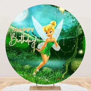Round Tinkerbell Backdrop Fairy Birthday Party Circle Photo Background Banner - Picture 1 of 6