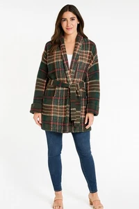 Lauren Ralph Lauren Lambs Wool Plaid Tartan Knit Sweater Southwest Coatigan - Picture 1 of 11