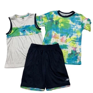 New Balance Boys Size 8 Activewear 3 Piece Outfit Tie Dye Shorts Tank Tee - Picture 1 of 9