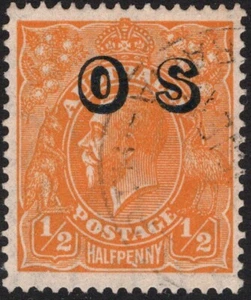 HALFPENNY ORANGE KING GEORGE V - C of A WMK "OS" OVERPRINT - FINE USED (A23476) - Picture 1 of 1