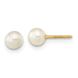 Pendientes de oro amarillo de 14k de 4-5 mm de perlas blancas casi redondas atornilladas 0,15 g - Imagen 1 de 5