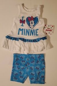 Disney Minnie Mouse I Love Minne  2 Piece Outfit Size 18 Months Top Shorts Set 