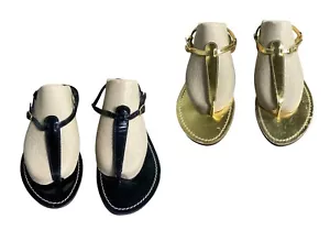 Lotto di 2 sandali bassi donna J CREW misura 8 oro e nero pelle tanga cinturino a T - Foto 1 di 15