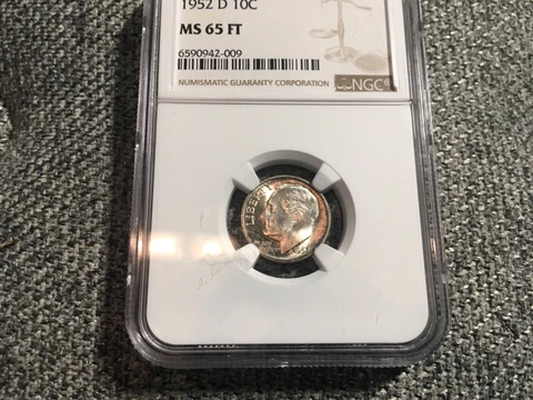 1952-D Roosevelt Dime NGC MS65 FT  90% Silver US Coin Cover