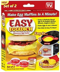 2 Set EASY EGGWICH MICROWAVE EGG MUFFINS COOKER IN A MINUTE-NEW IN BOX - Picture 1 of 5