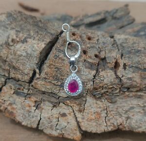 925 Sterling Silver Natural Ruby & CZ Woman Pendant Jewellery P-272