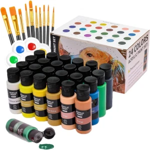 Acrylic Paint Set with 10 Brushes, 24 Colors (59Ml, 2Oz) Art Craft Paints Gifts - Picture 1 of 7