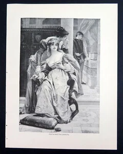 Portia and Caskets, Shakespeare Merchant of Venice 1892 Engraving vintage print - Picture 1 of 4