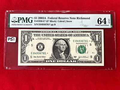 P51 $1 2003 A Federal Reserve Note Star note Richmond PMG 64 EPQ - Image 1 of 4