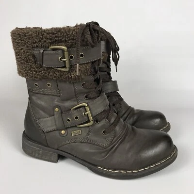RIEKER Kadie COMBAT BOOTS Womens Size EU 38/US 7-7.5 Brown Fleece Lined Buckle - Image 1 of 4