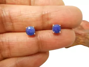 Round Blue SAPPHIRE Sterling Silver 925 Gemstone Stud Earrings - 5 mm - Picture 1 of 6