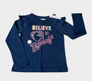 Believe In Yourself Girls Long Sleeve Blue Shirt Size 4 - Picture 1 of 2