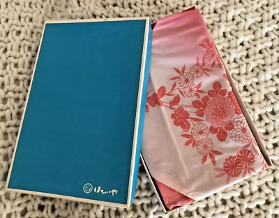 Vintage Japanese Nylon Scarf in Box 27"x28-1/2" Red and White Floral Ombre - Image 1 of 4
