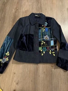 Vintage Together Sequin floral denim velvet Beaded sequin Jacket blazer size 10 - Picture 1 of 15