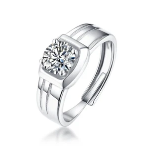 Classic Round Flower Imitation Moissanite Stone Open Adjustable Engagement Ring - Picture 1 of 12
