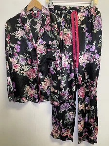 Pigiama donna ND Intimates taglia M set 2 pezzi raso nero colletto floreale intagliato - Foto 1 di 9