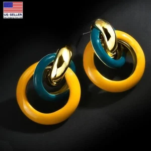 Fashion Women 925 Silver Earrings 3D Colorful Circle French Enamel Style 1542 - Picture 1 of 5
