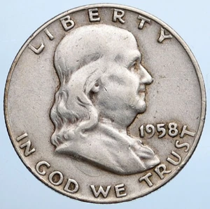 1958 D US Benjamin Franklin LIBERTY BELL Vintage Silver Half Dollar Coin i115194 - Picture 1 of 2