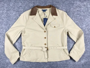 Ralph Lauren Blue Label Women's Jacket XLarge Leather Collar Button Down Belted - Picture 1 of 6