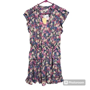 Entro Stevie Tiered V-Neck Smocked Waist Multi Floral Print Dress NWT Mini Sz M - Picture 1 of 12
