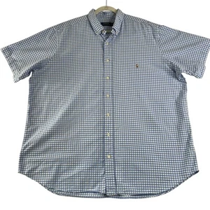 Polo Ralph Lauren Shirt Men 2XB Big Blue Gingham Oxford Pony Button Short Sleeve - Picture 1 of 9