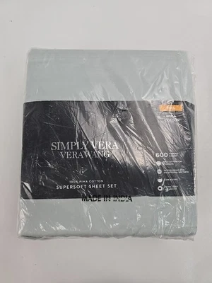 Juego de sábanas Simply Vera Wang 600 TC Pima algodón 4 piezas Seaglass tamaño completo NUEVO Foto 1 de 2