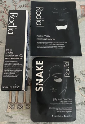 Rodial Snake SPF15 O2 Moisturiser 50ml, Eye Patches, Neck Mask Bundle RRP£108 - Image 1 of 4
