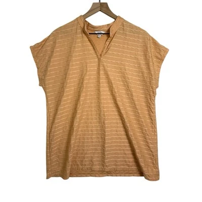 Coral Bay 桃色条纹上衣 XL 码纹理 V 领衬衫旅行休闲弹力 — 第 1/4 张图片