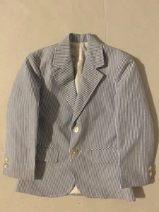 IMP Originals Boys Blue White Stripe Seersucker Blazer Jacket Sz 5 Pearl Button - Picture 1 of 4