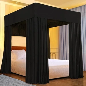 CyclesJoylife Bed Canopy Bed Curtains 4 Corner Post Black Queen - Picture 1 of 6
