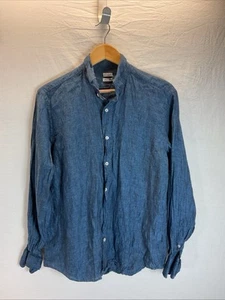 Spada Lino 100% Linen Long Sleeve Denim Blue chambray Shirt Size 16/41 - Picture 1 of 9