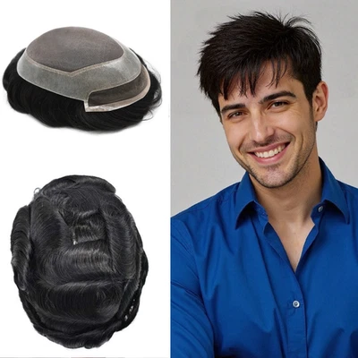 Peluca de piel fina mono delgada sistema de reemplazo de cabello toupee frontal de encaje para hombre Foto 1 de 4
