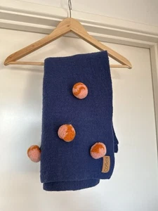 Kip And Co Baby Blanket 100% Merino Wool Navy Blue Pom Poms Pram Bassinet Cot - Picture 1 of 11
