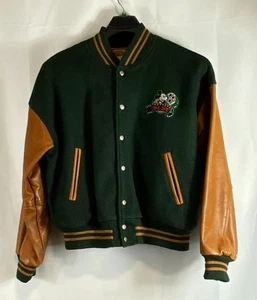 Disney Men Green Studio Embroidered Wool Leather Varsity Jacket Size Small - Picture 1 of 6