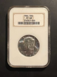 1964 Kennedy Half Dollar 50C NGC PF 68 Blue Toned Beauty - Old Holder - Picture 1 of 9