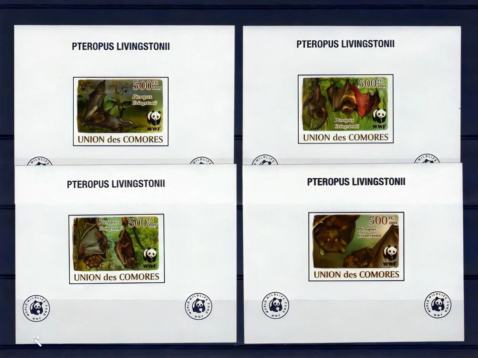 Comoro Islands 2009 WWF Livingstone's Fruit Bat 4 Souvenir Sheets Imperforated - Изображение 1 из 1