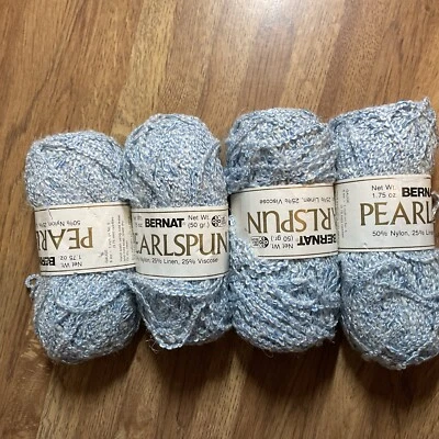 Misty Bernat Yarn Pearlspun Light Blue Vintage Lot 4 Skeins - Image 1 of 2