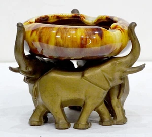 STUNNING! 1930's Vintage FULPER Pottery BRONZART Art Deco ELEPHANT Ashtray Bowl - Picture 1 of 10