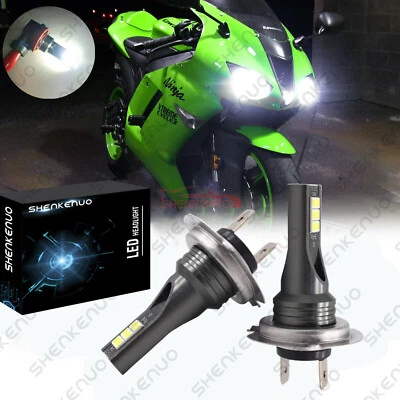 2X H7 55W 6000K Xenon White LED Bulbs Headlight For Kawasaki Ninja 300 650 ZX6R Foto 1 de 4