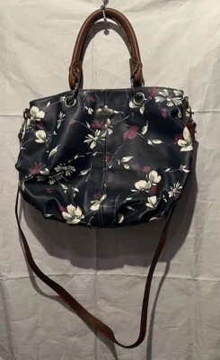 Chaps Floral Crossbody Handbag Purse Double Handle Faux Leather Navy Blue Floral - Image 1 of 4