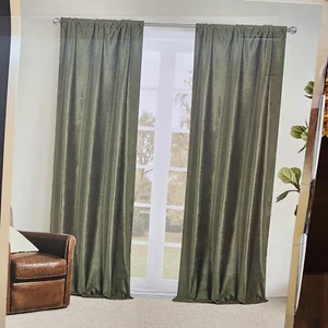 New SERENITY Velvet Drapes 38x96" ~Moss Green ~ Set of 2 - Picture 1 of 4