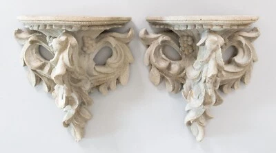 Par de suportes de parede vintage francês neoclássico pedra fundida jardim prateleiras corbels - Imagem 1 de 4