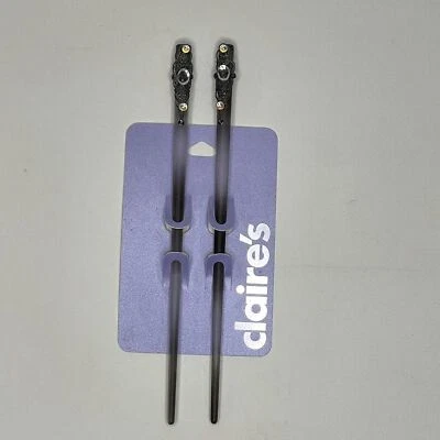Y2K Claire's Black Silver Hair Chopsticks Accessories Fairy Goth Prom Deadstock - Image 1 of 4