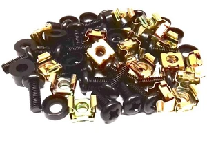 PACK OF 20 BLACK STUDIO RACK MOUNT M6 CAGE NUTS BOLTS WASHERS LONG 15mm THREAD - Picture 1 of 2